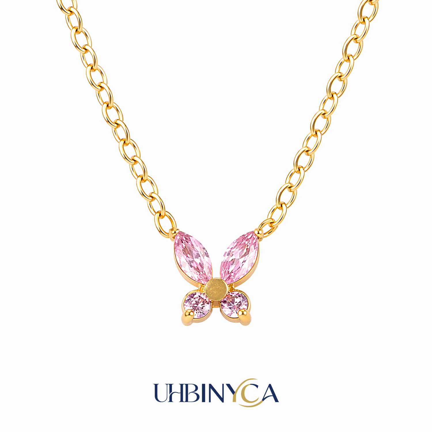 Butterfly Clasp Deployant - 반짝이는 지르코니아 나비 펜던트 목걸이 스테인리스