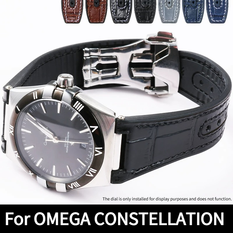 Omega Watch Constellation - 악어 무늬 정품 가죽 시계 스트랩