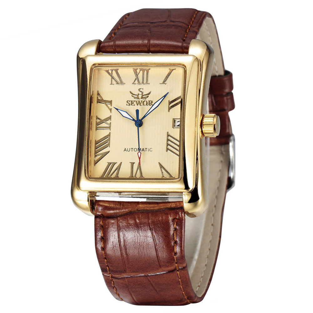 Cartier Watch Santos - SEWOR 남성용 골드 직사각형 자동 기계식