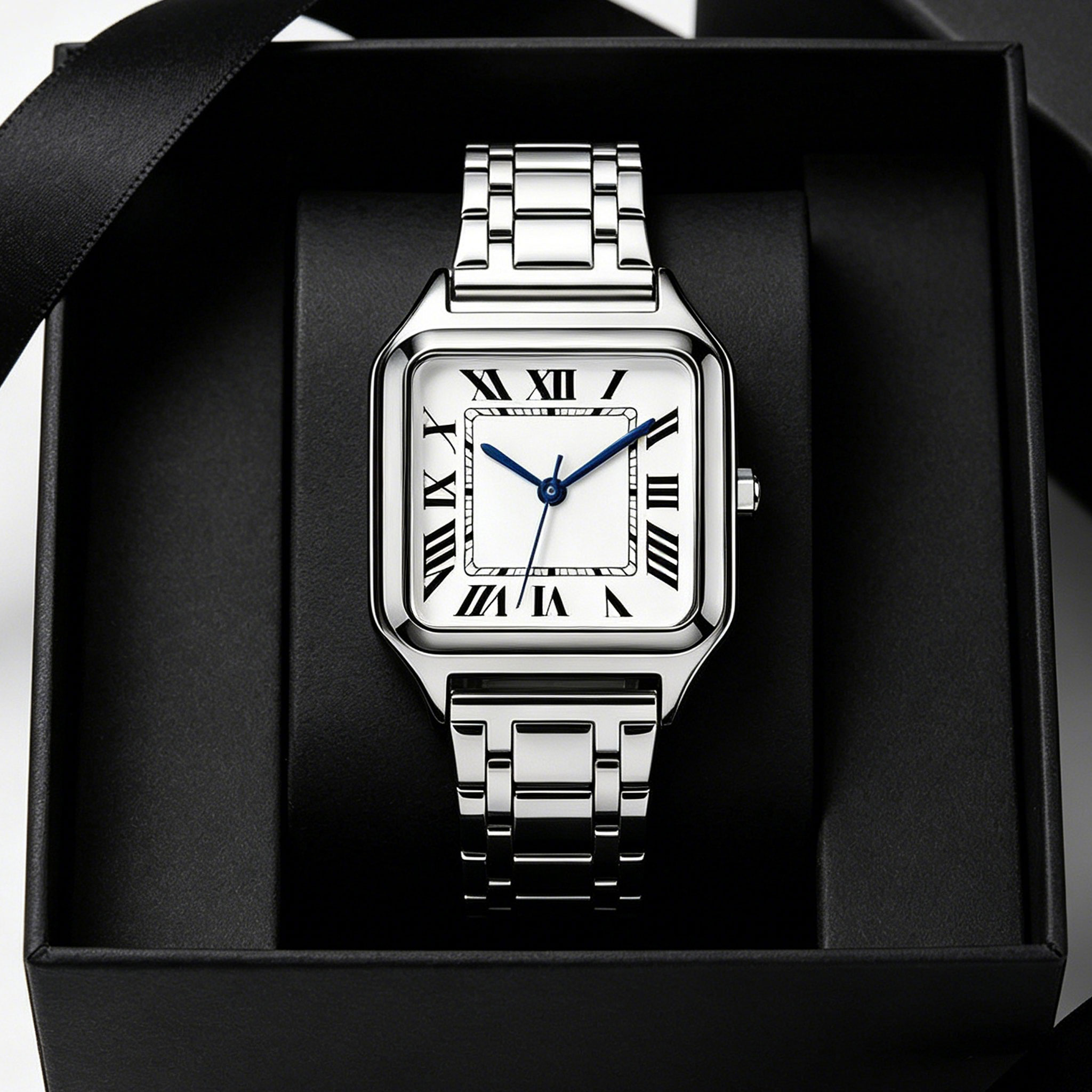 Cartier Watch Santos - 여성용 사각형 고급 시계, 대형 다이얼에