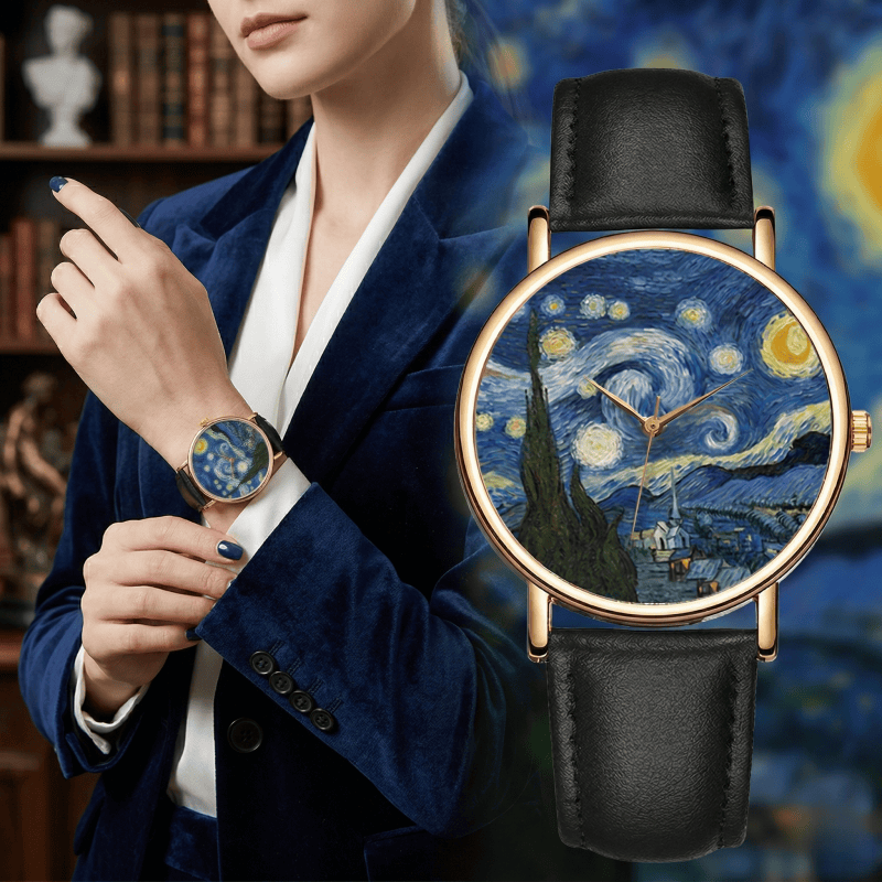Leather Watch Band Men - 반 고흐 그림 다이얼 시계 여성용