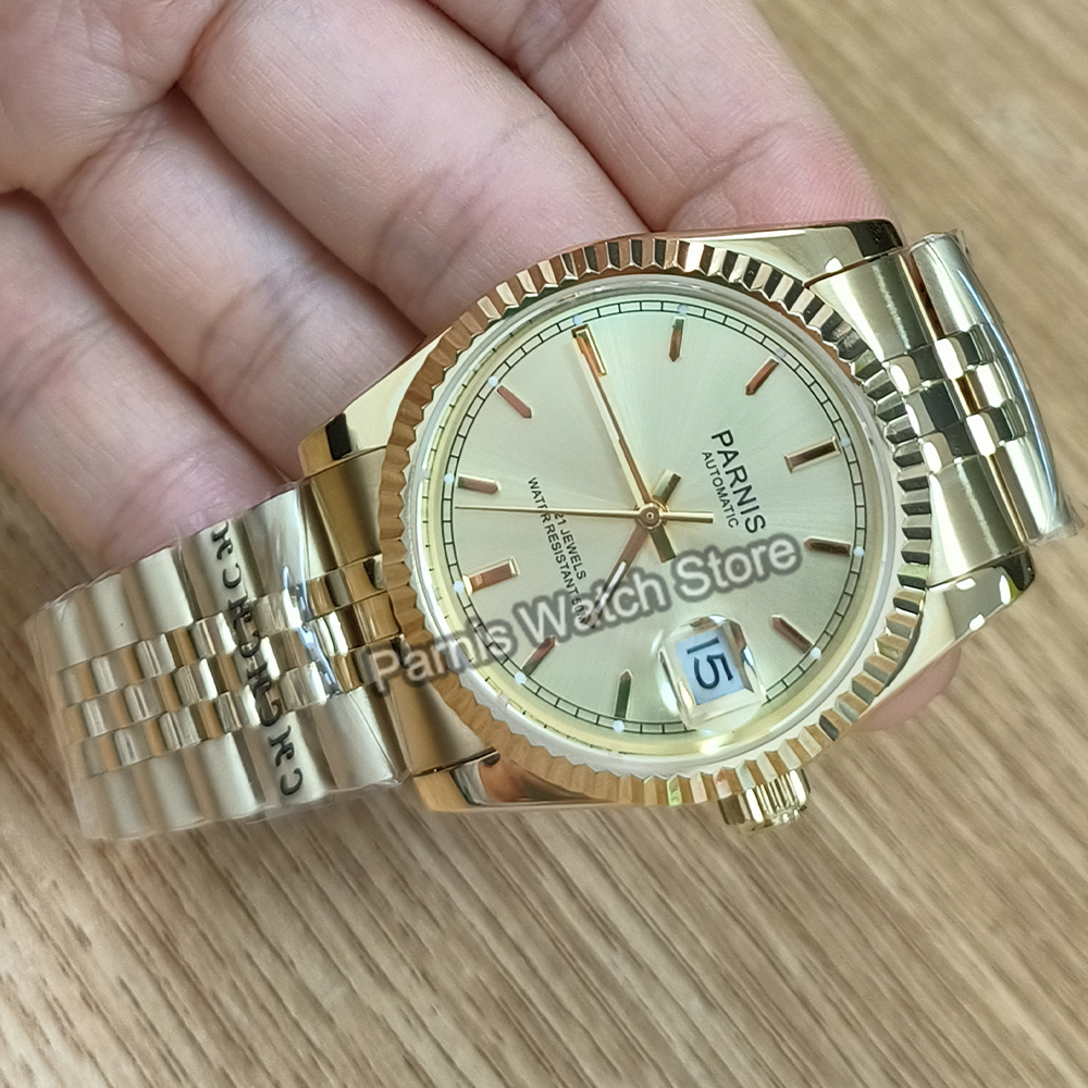 Parnis 남성용 자동 손목시계, 골드 컬러 발광 마 - Rolex Watch Datejust 리뷰 및 가격