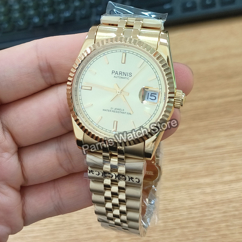 Parnis 남성용 자동 손목시계, 골드 컬러 발광 마 - Rolex Watch Datejust 리뷰 및 가격