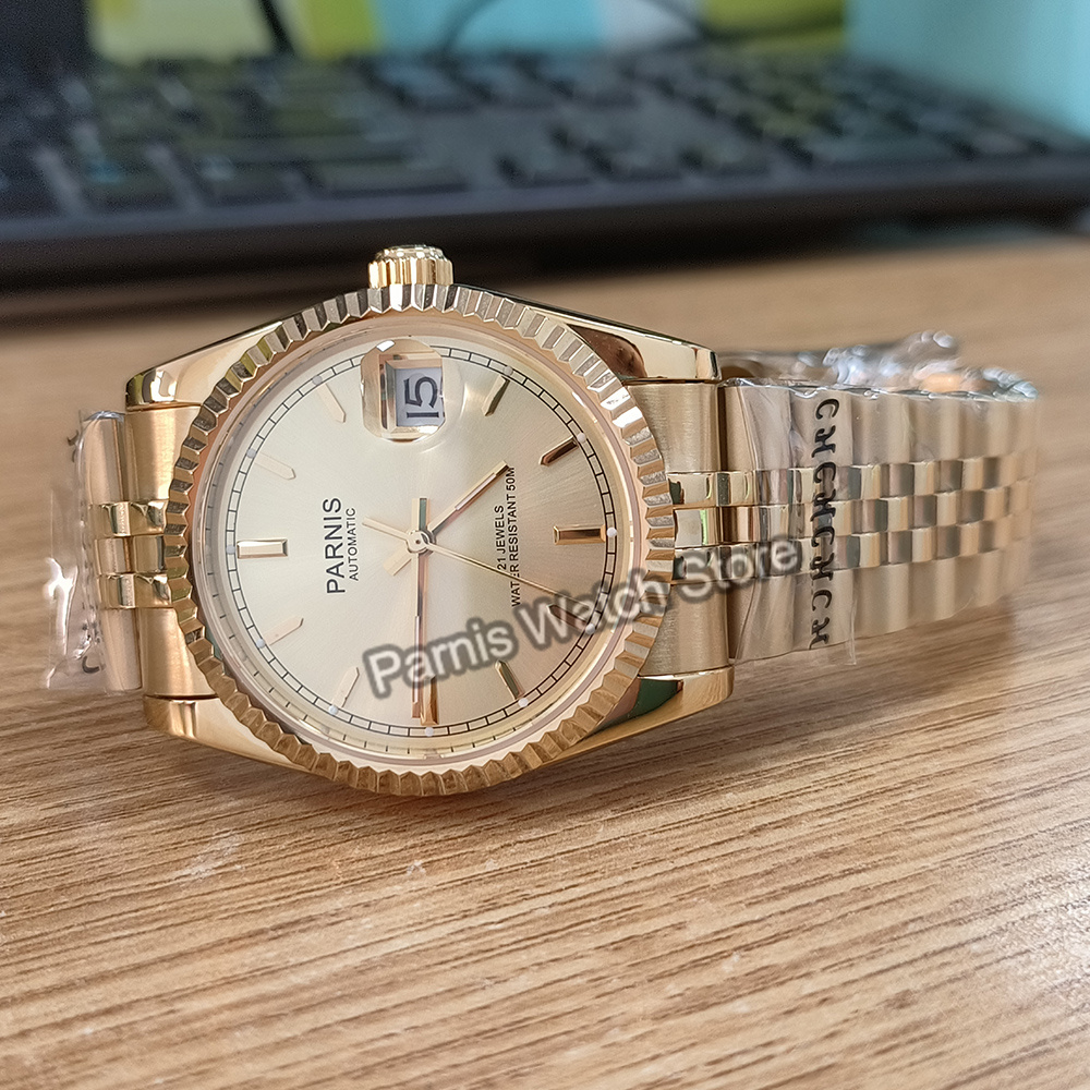 Parnis 남성용 자동 손목시계, 골드 컬러 발광 마 - Rolex Watch Datejust 리뷰 및 가격