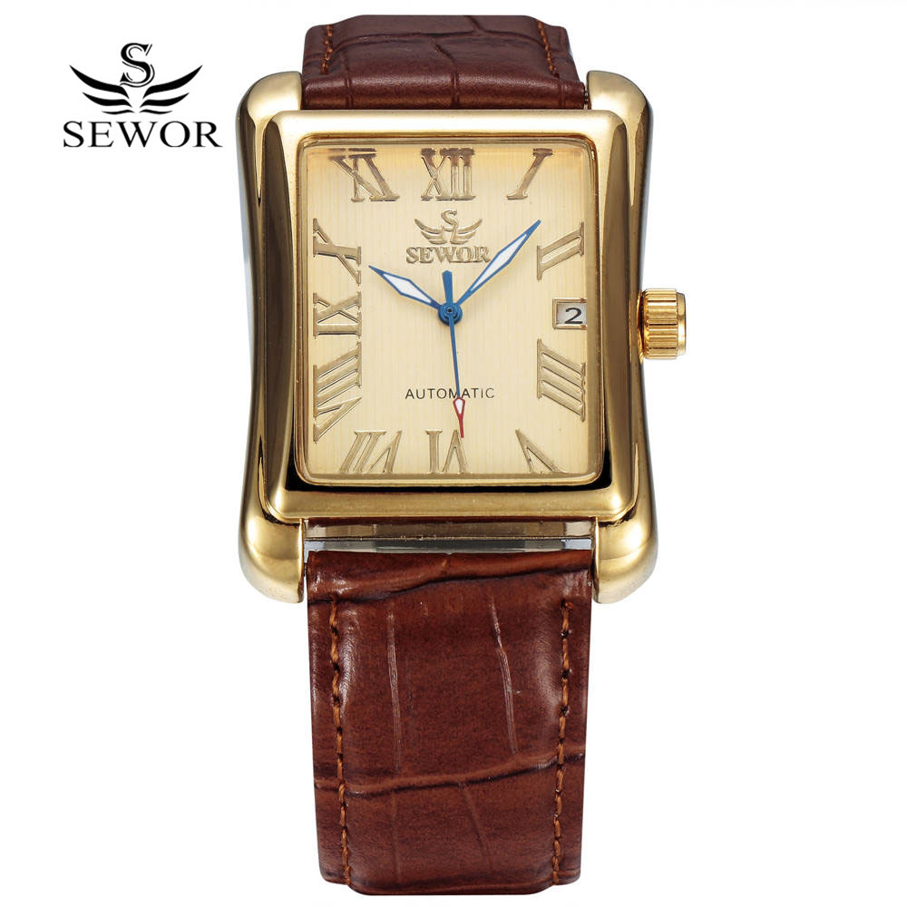 SEWOR 남성용 골드 직사각형 자동 기계식 시계, 클 - Cartier Watch Santos 리뷰 및 가격